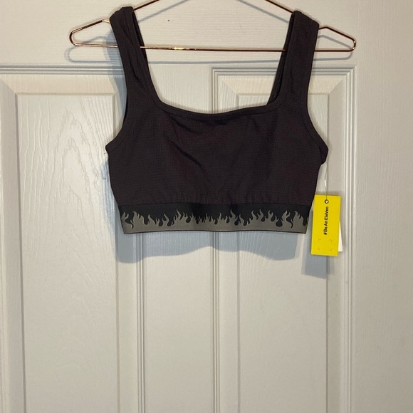 EleVen by Venus Williams varsity sports bra cement Gray with Flames Medium NWT - Picture 2 of 6